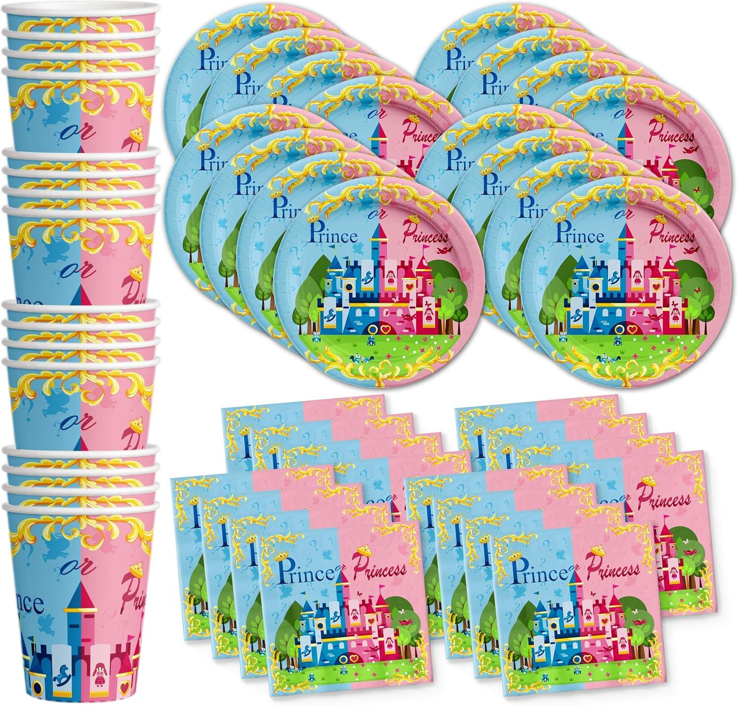 Little Prince or Princess Baby Gender Reveal Party Supplies Set Plates Napkins Cups Tableware Kit for 16