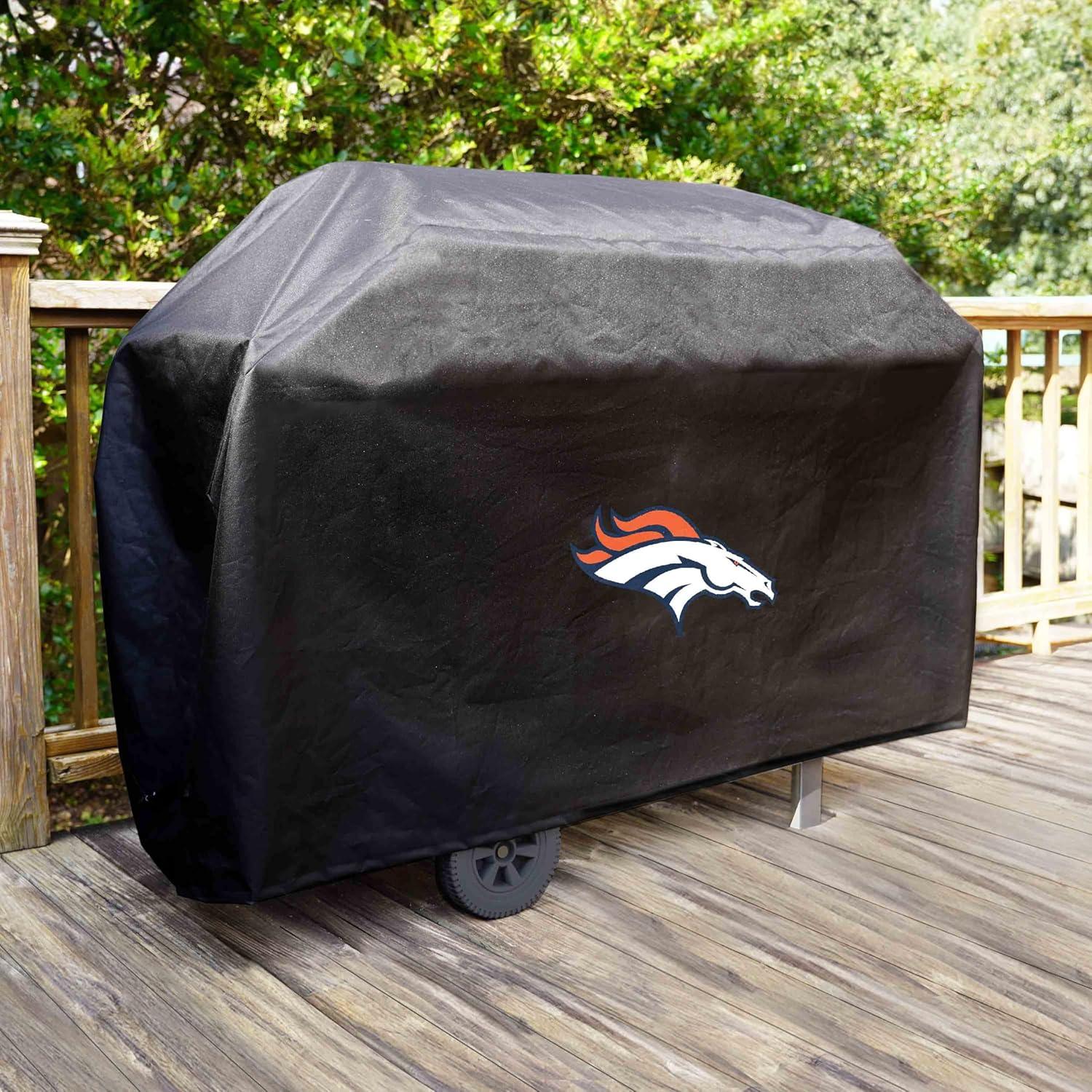 Denver Broncos Black Heavy-Duty Canvas Grill Cover