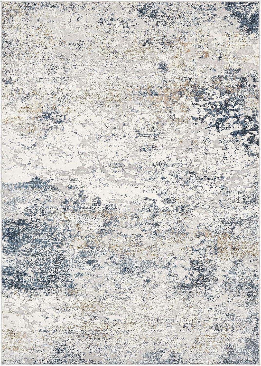 Area Rug Living Room Rugs - 5x7 Abstract Large Soft Indoor Washable Rug Neutral Modern Low Pile Carpet for Bedroom Dining Room Farmhouse Home Office - Beige Blue