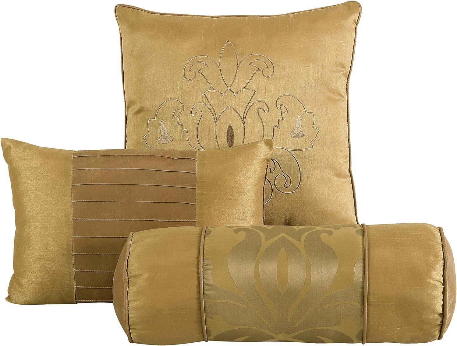 Chezmoi Collection Royal Luxury Jacquard Floral Comforter Set, Queen, Gold, 7-Piece