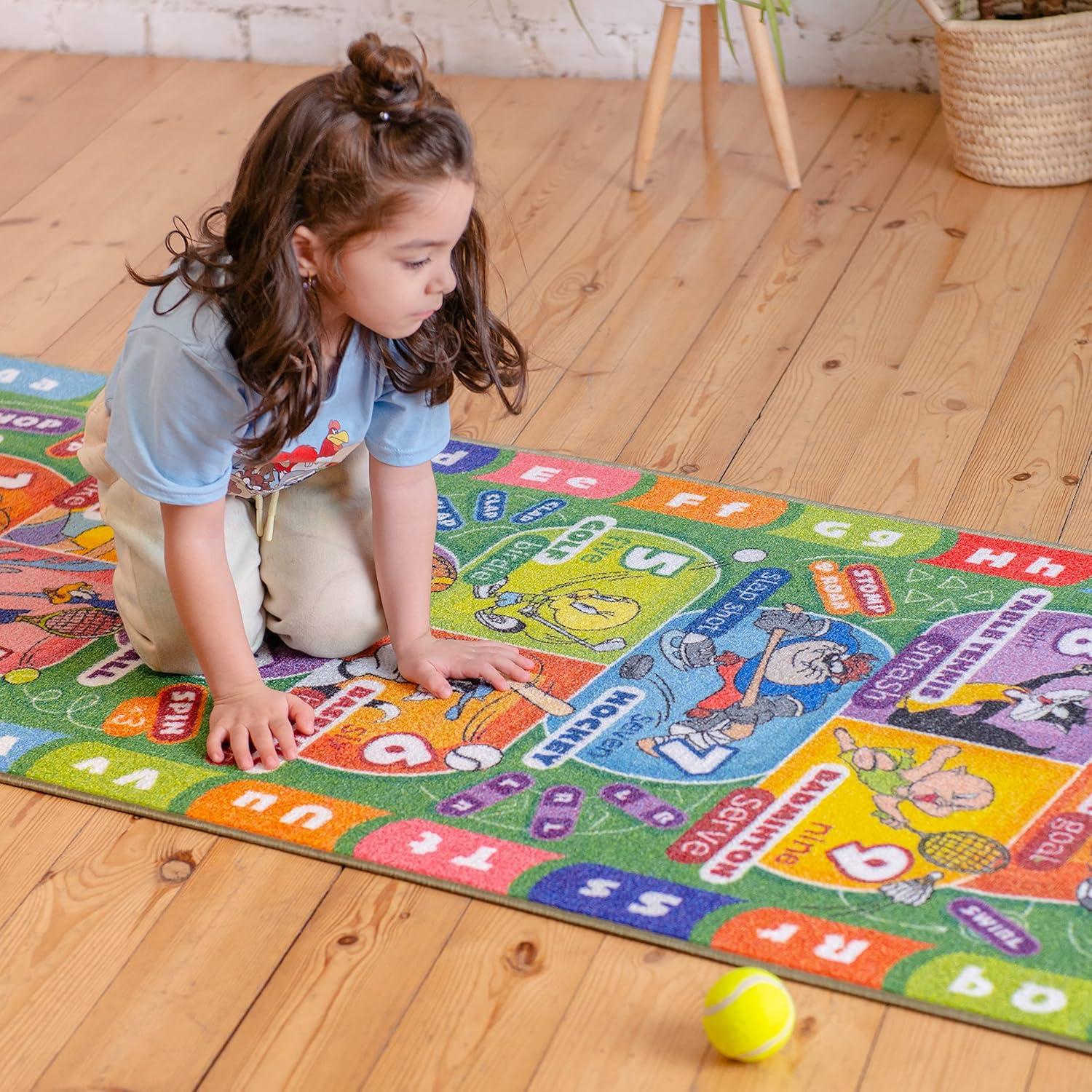 KC CUBS | Looney Tunes Boy & Girl Kids Hopscotch Number Counting Educational Learning & Game Play Nursery Bedroom Classroom Rug Carpet, 2' 7" x 6' 0"