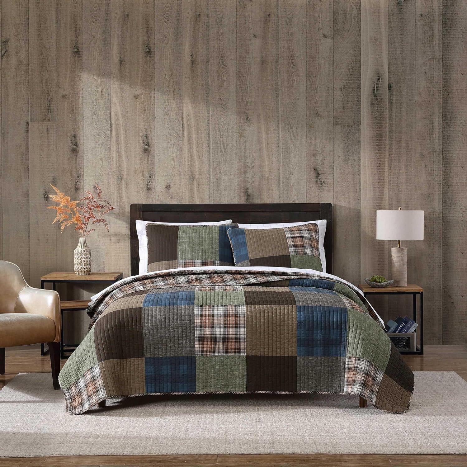 Eddie Bauer Fern Garden Eddie Bauer Classic Patchwork Cotton Reversible Green Quilt Set
