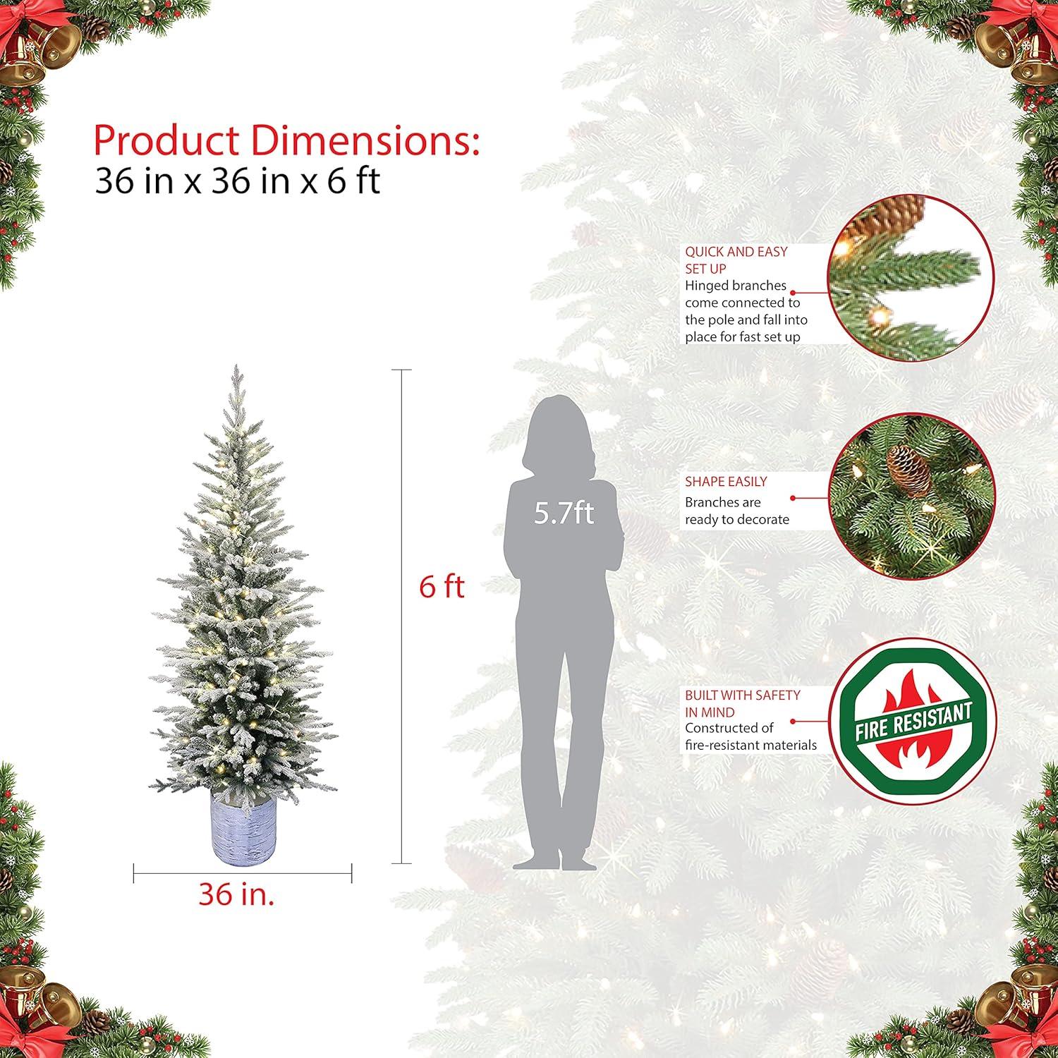 6-Foot White Flocked Fir Prelit Potted Christmas Tree