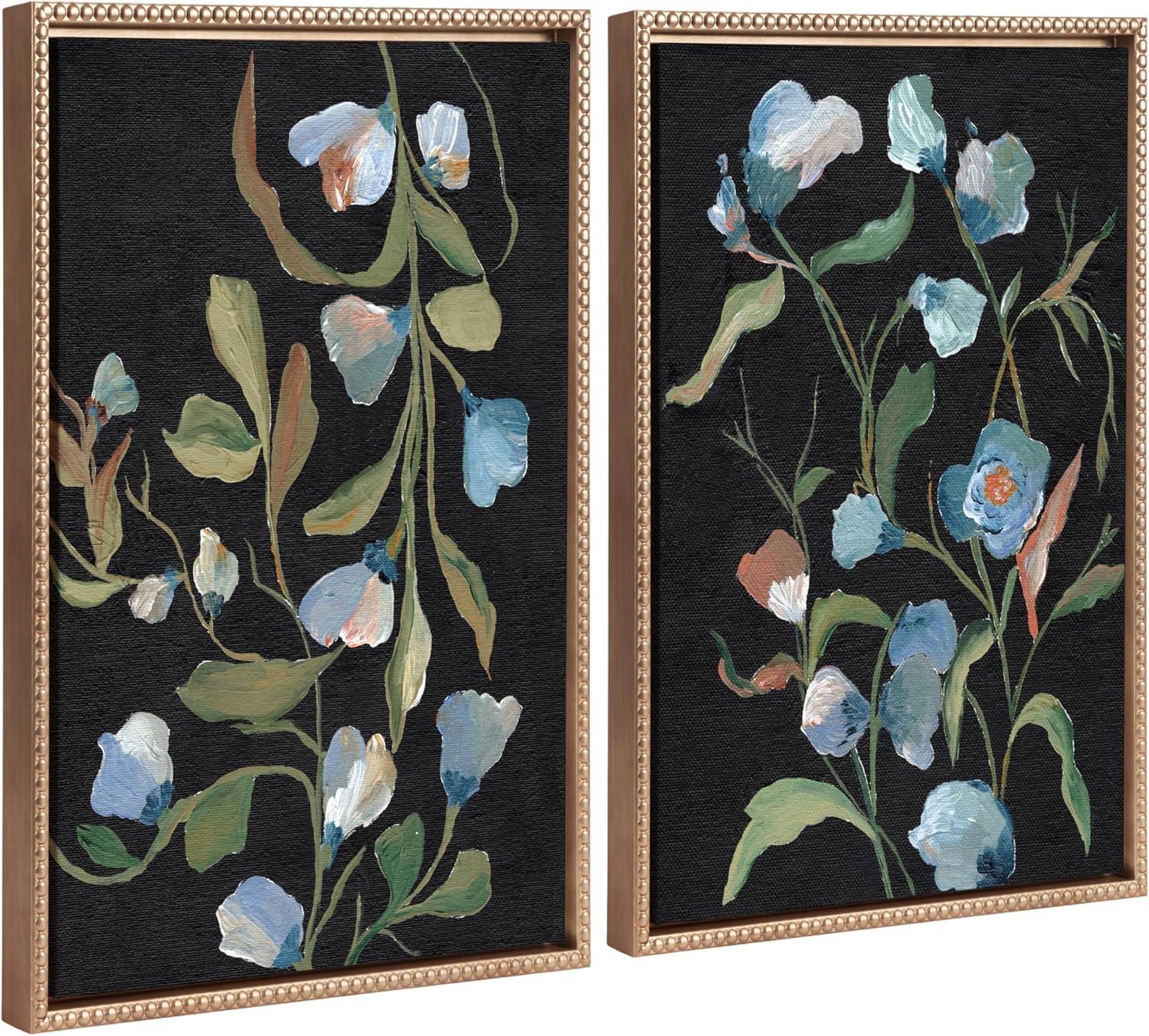 Kate & Laurel All Things Decor 18"x24" (Set of 2) Sylvie Foliage I and III Framed Canvas Arts by Nikita Jariwala Beaded Gold