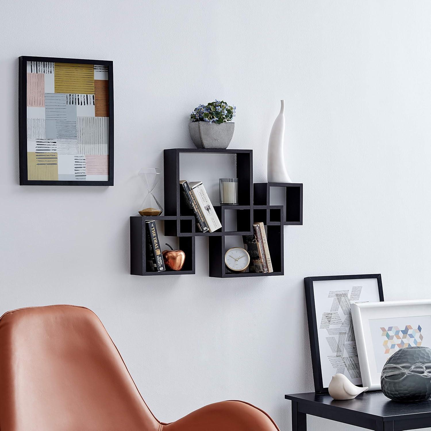 25.5" x 17.75" Intersecting Cube Wall Shelf Black - Danya B.: Modern Cubby Storage, Easy Install