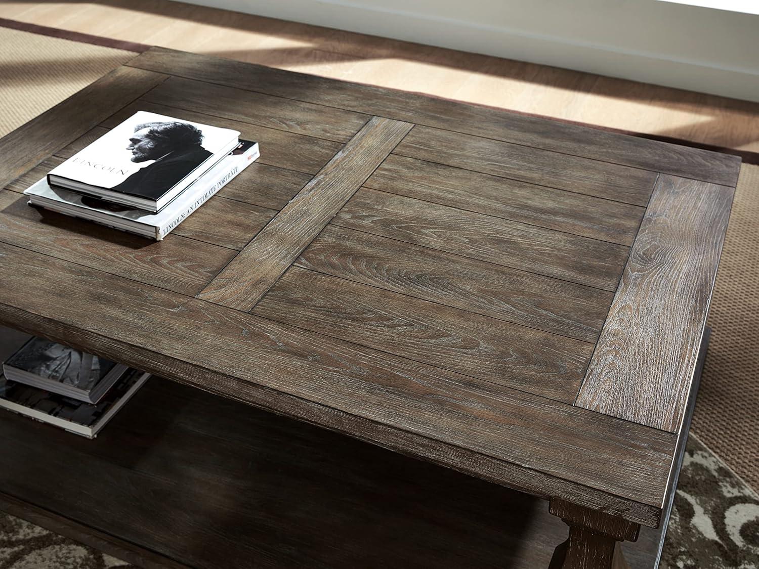 Gray Elm Veneer Rectangular Coffee Table with Shelf