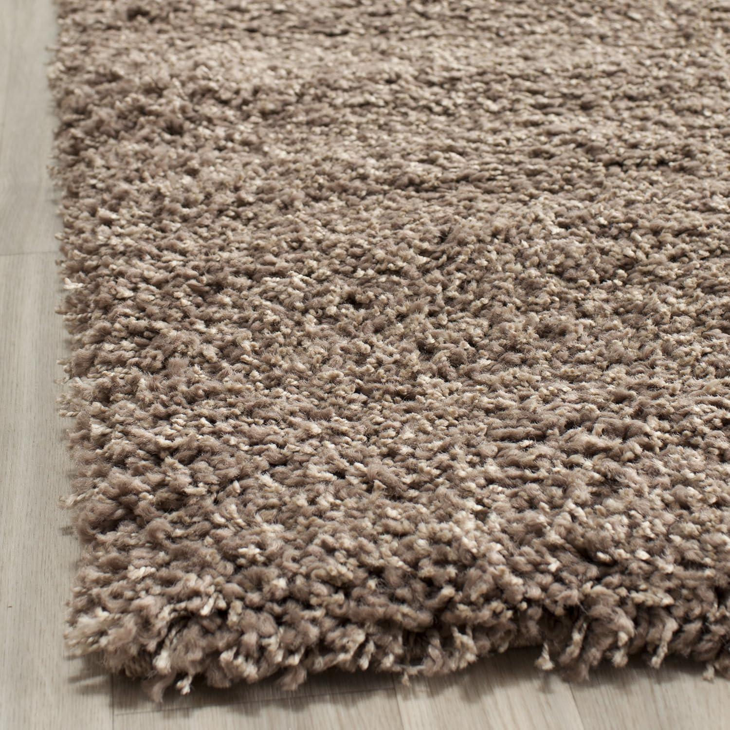 SAFAVIEH California Solid Plush Shag Area Rug, Taupe, 5'3" x 5'3" Square