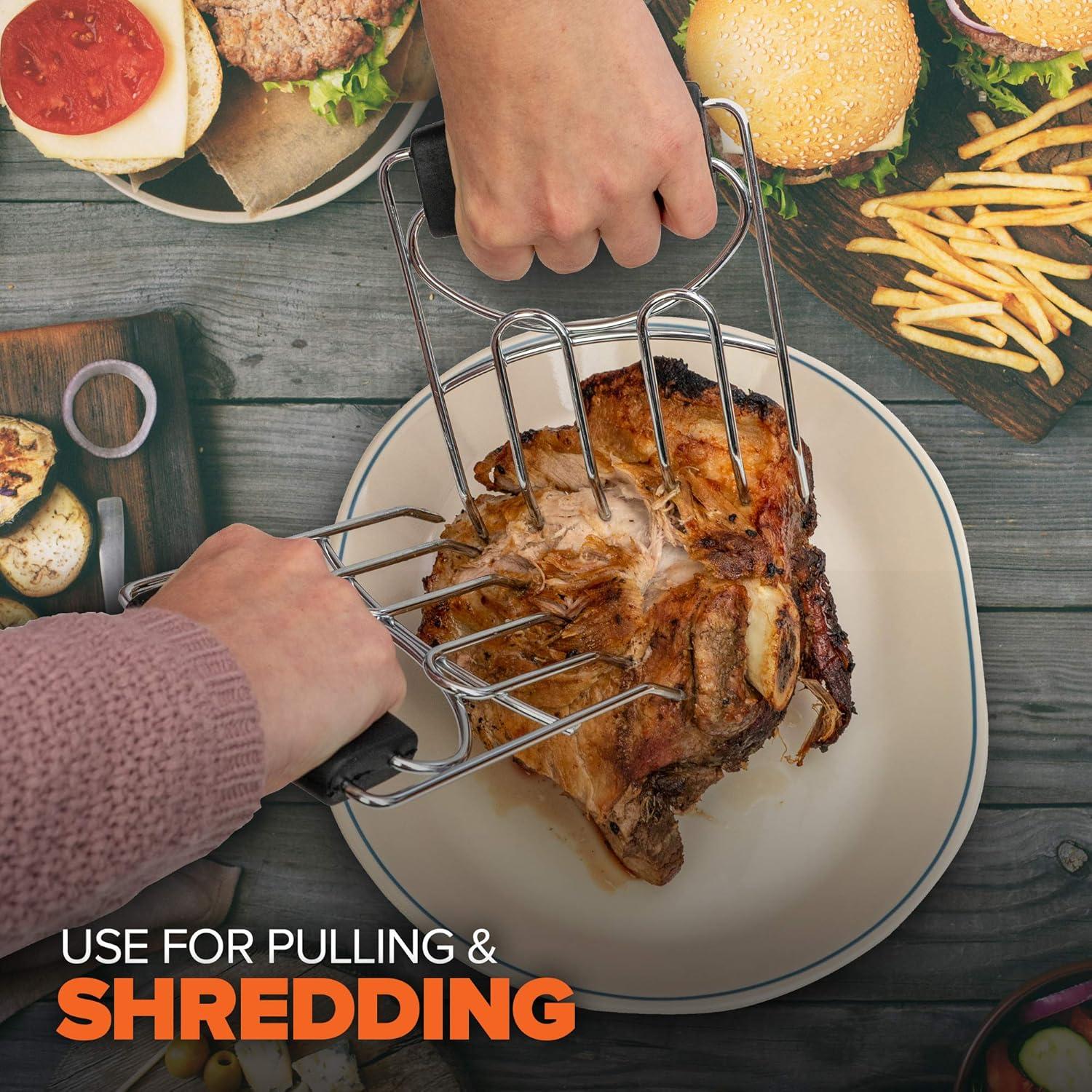 Heavy-Duty Stainless Steel Meat Shredding Claws with Black Rubber Handles