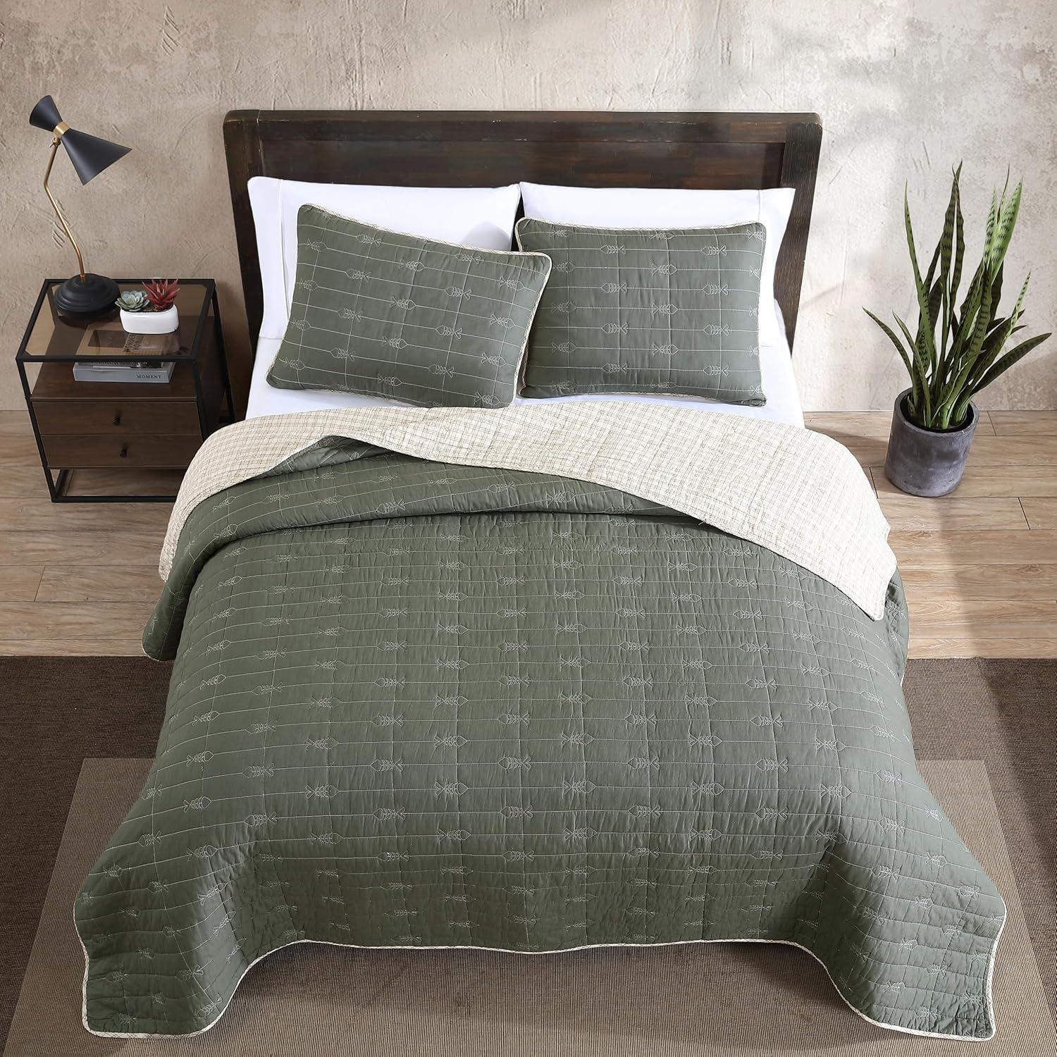 Eddie Bauer Lakehouse Eddie Bauer Green Cotton Reversible Quilt Set