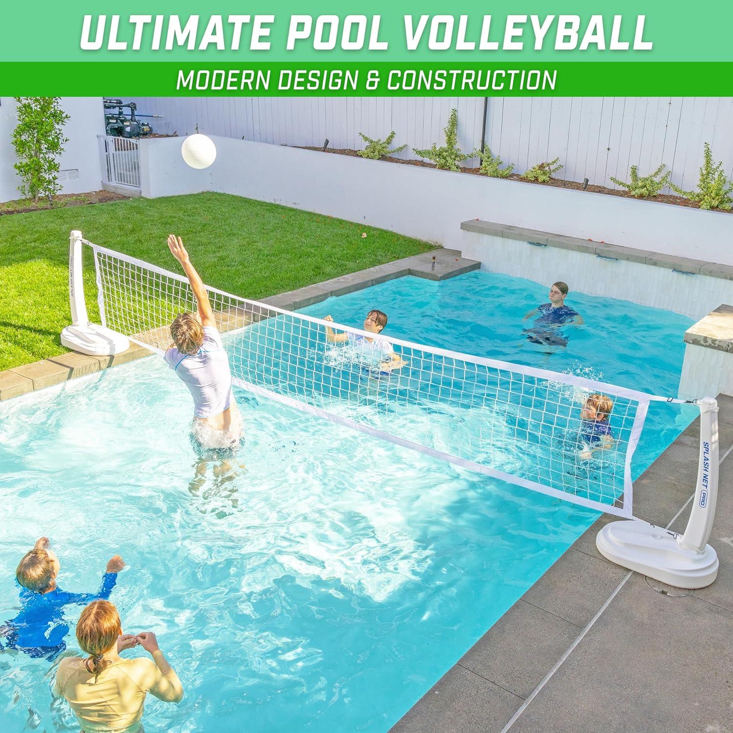 GoSports Splash Net PRO Pool Volleyball Net - Includes 2 Water Volleyballs and Pump - White
