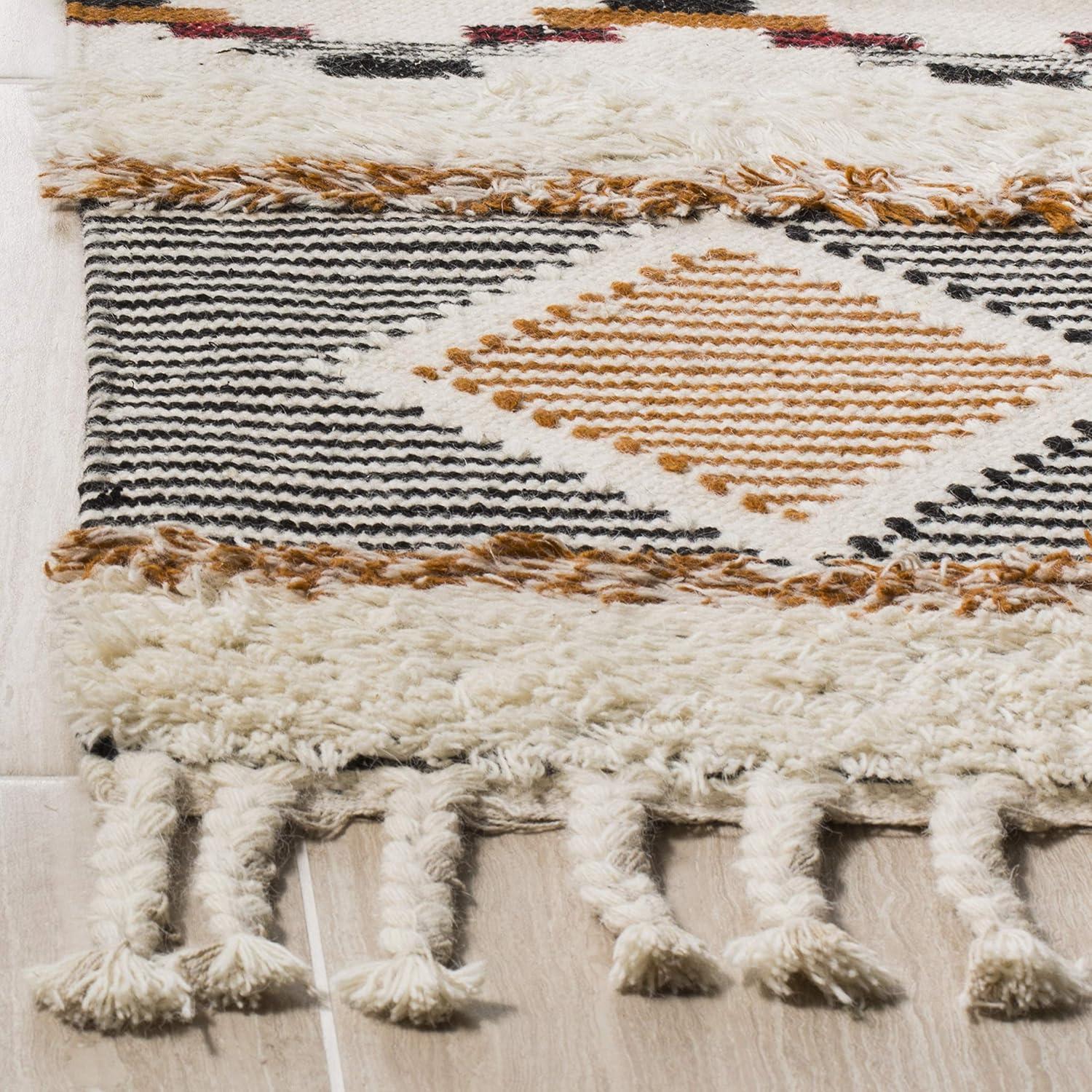 Kenya KNY904 Hand Knotted Area Rug - Ivory/Black-Orange - 6'x9' - Safavieh