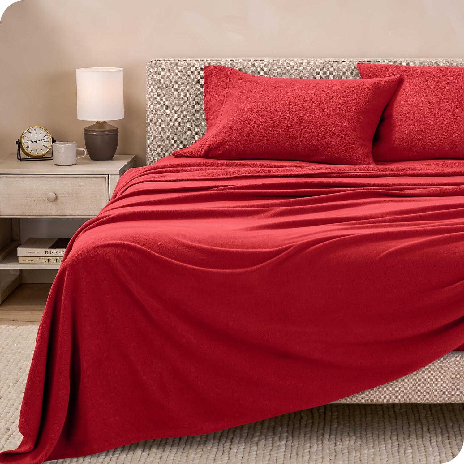 King Red Polar Fleece Sheet Set by Bare Home