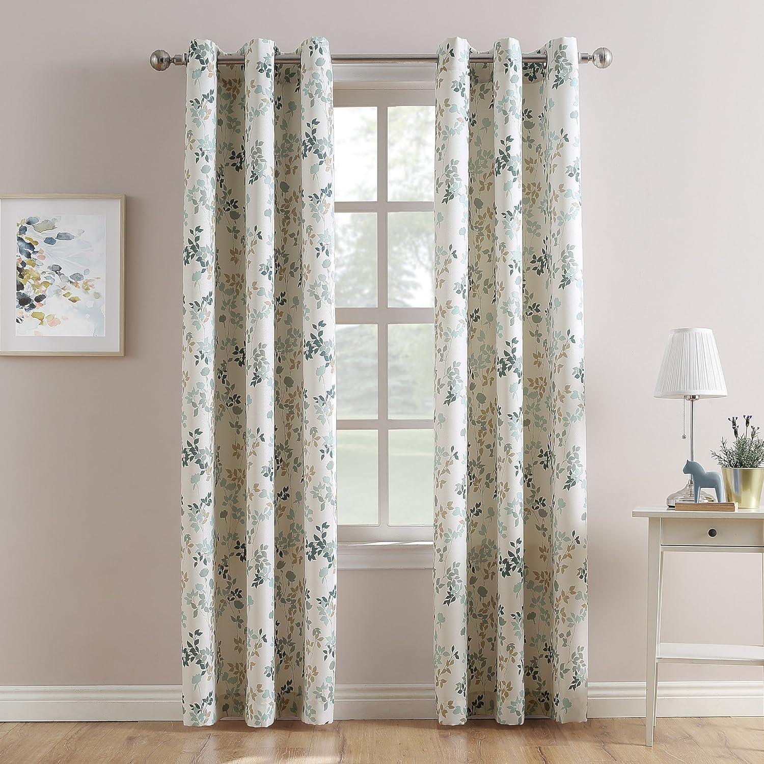 Harbor Blue Floral Print Grommet Curtain Panel