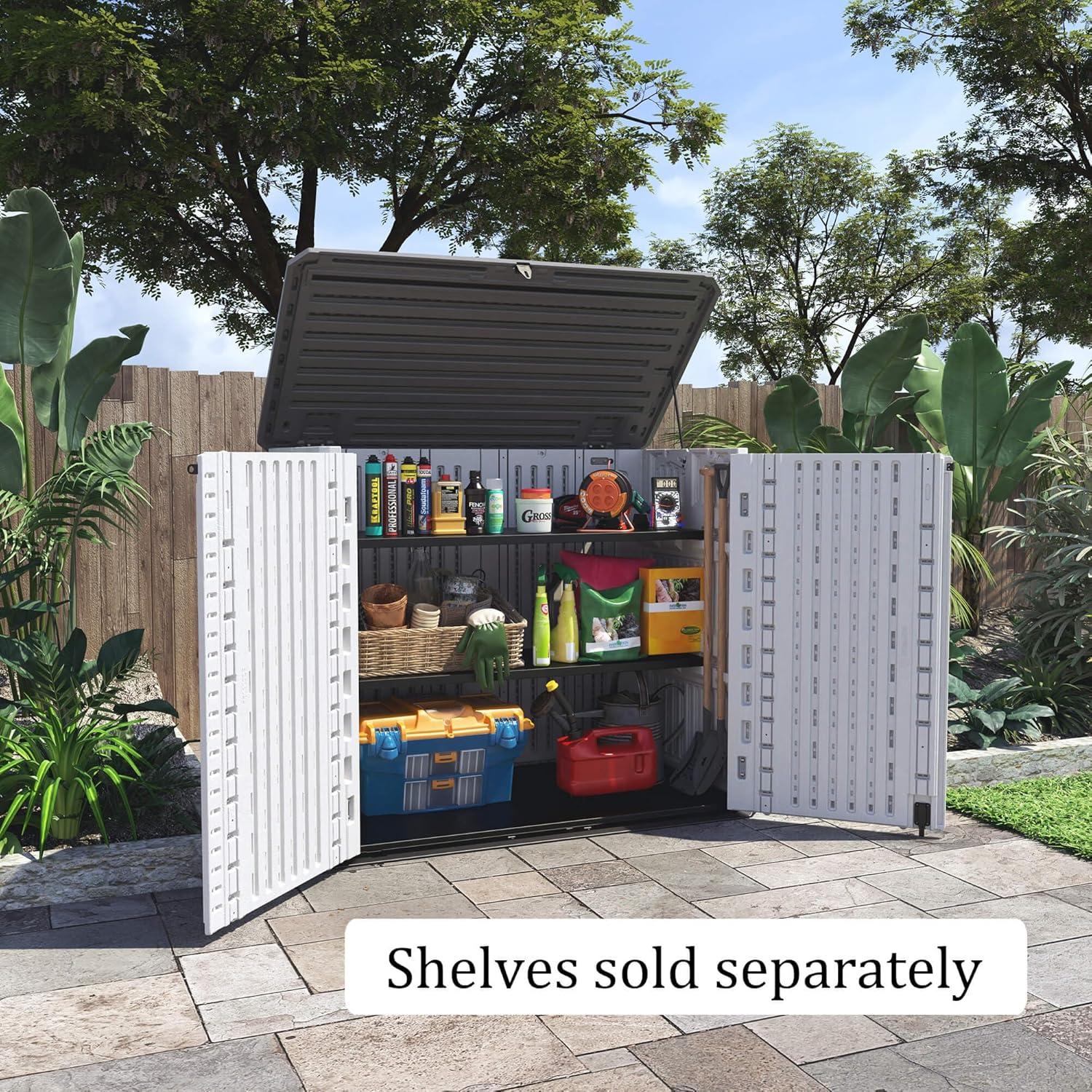 White HDPE Resin Outdoor Storage Shed with Shelving