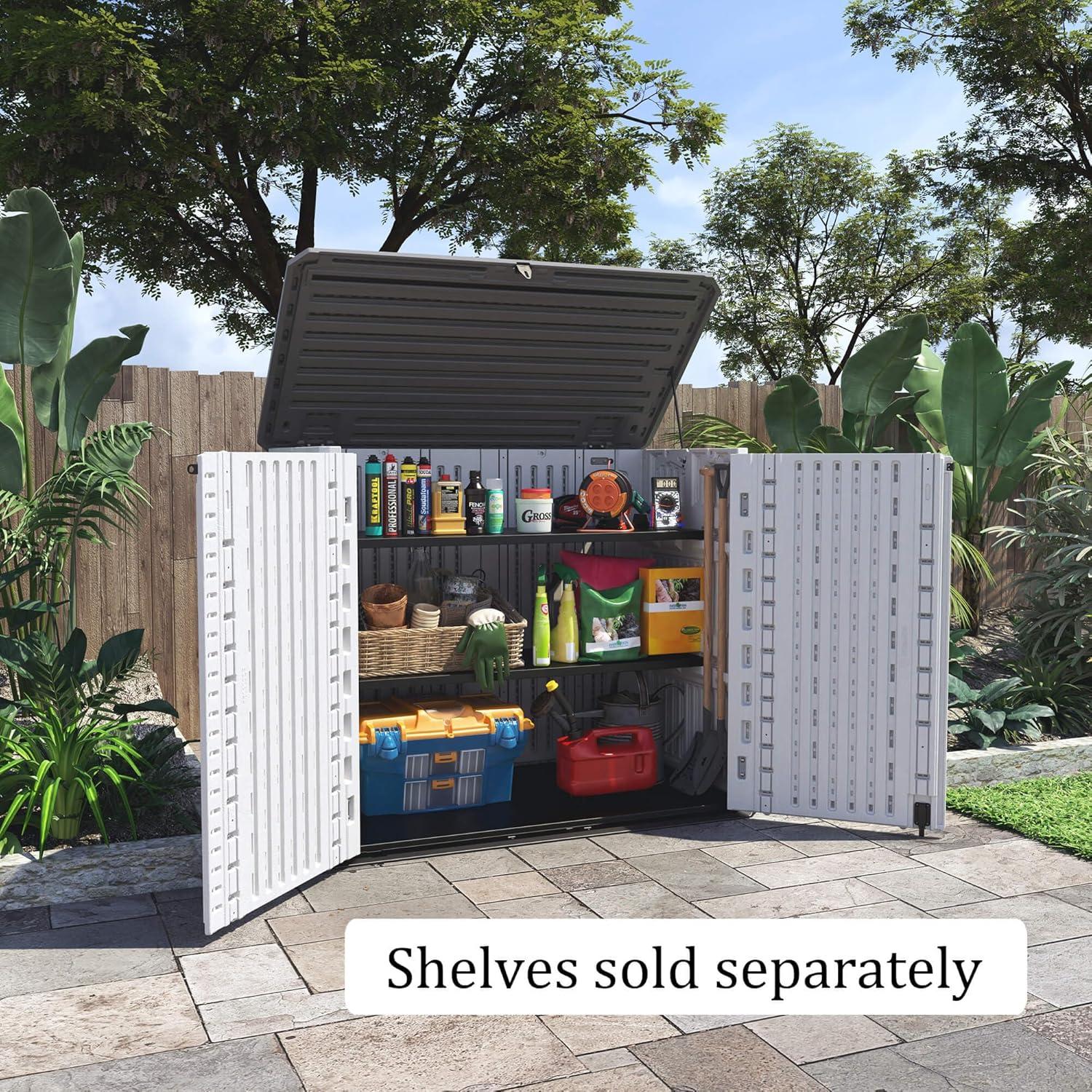 ADDOK 34 Cu.ft Outdoor Storage Shed, Horizontal Storage Unit Weather Resistance, Thick HDPE Resin Storage Cabinet for Backyards, Patio, Garden(White)