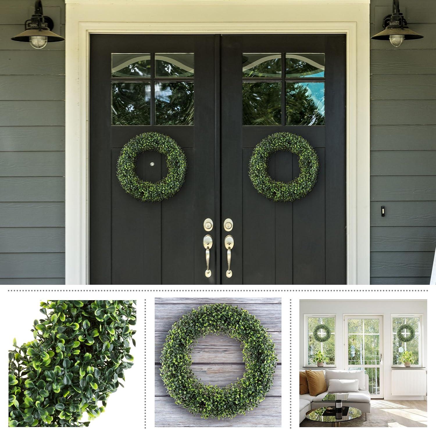 Pure Garden Set of Two 19.5-Inch Indoor/Outdoor Artificial Boxwood Wreaths