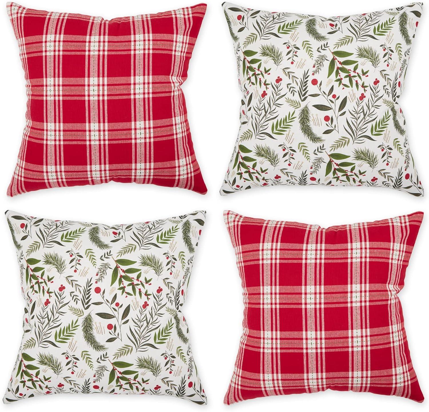 Holiday Sprig & Plaid Cotton Euro Pillow Cover Set