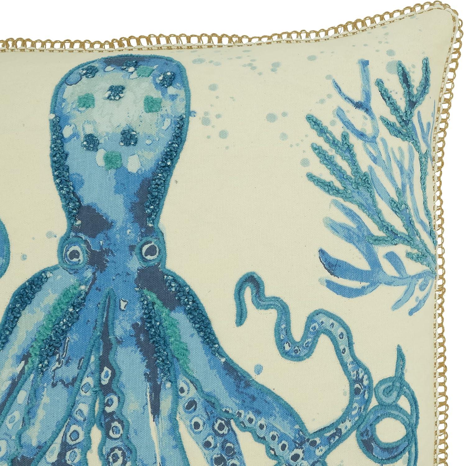 20"x20" Oversize Octopus Design Square Throw Pillow Cover Navy Blue - Saro Lifestyle: Cotton, Zipper Closure, Hand Wash