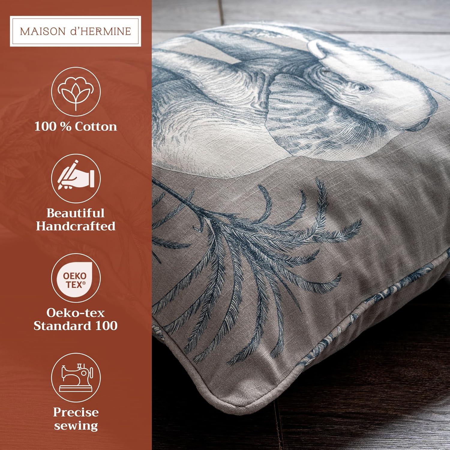 Maison d' Hermine Decorative Pillow Covers 20x20 Inch Square 100% Cotton Throw Pillow Covers with Invisible Zipper Cushion Case for Living Room Couch, Chair, Sofas, Bedroom, Home (Savana Jouy - Blue)