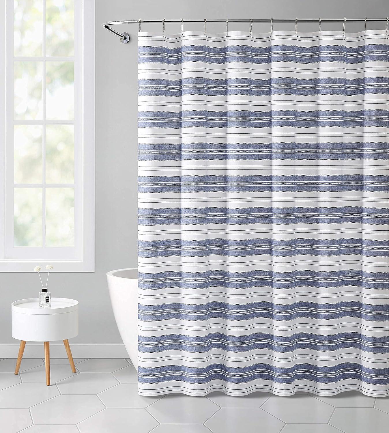 Nautical Striped Blue and White Cotton Shower Curtain 72" x 72"