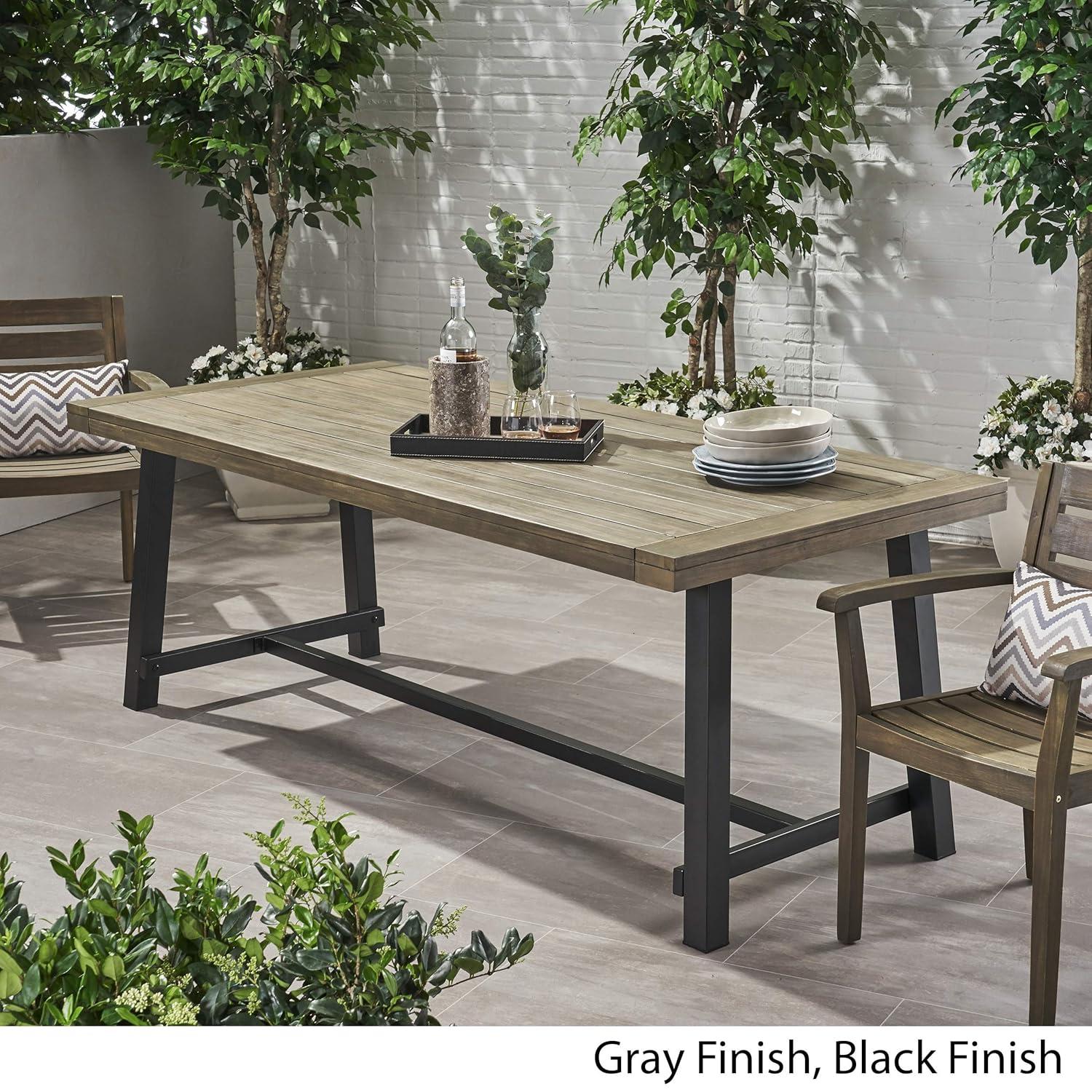 Carlisle 79" Rectangle Acacia and Iron Dining Table Gray/Black - Christopher Knight Home: Weather-Resistant, Seats 8