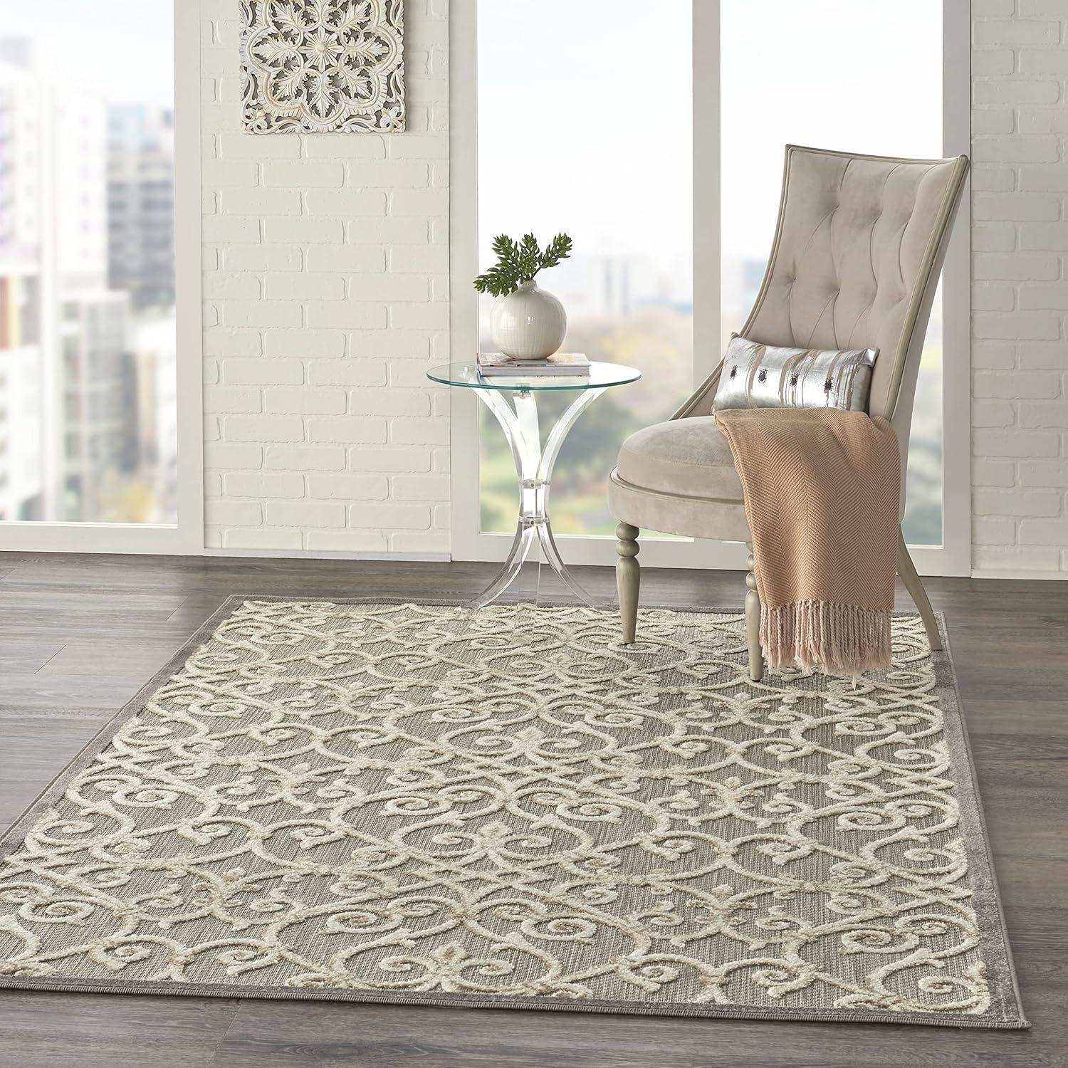 Nourison Aloha Contemporary Scroll Flatweave High-Low Indoor Outdoor Area Rug Natural 5'3" x 7'5"