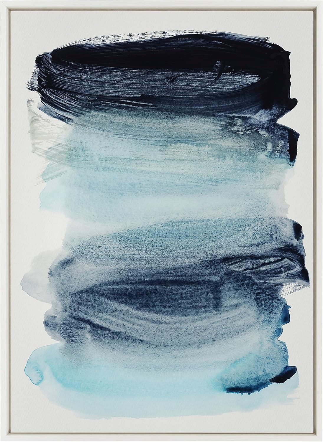 Kate and Laurel Sylvie Blue Palette I Framed Canvas Wall Art by Amy Lighthall, 28x38 White, Modern Abstract Soft Blue Brushstrokes Art for Wall Decor