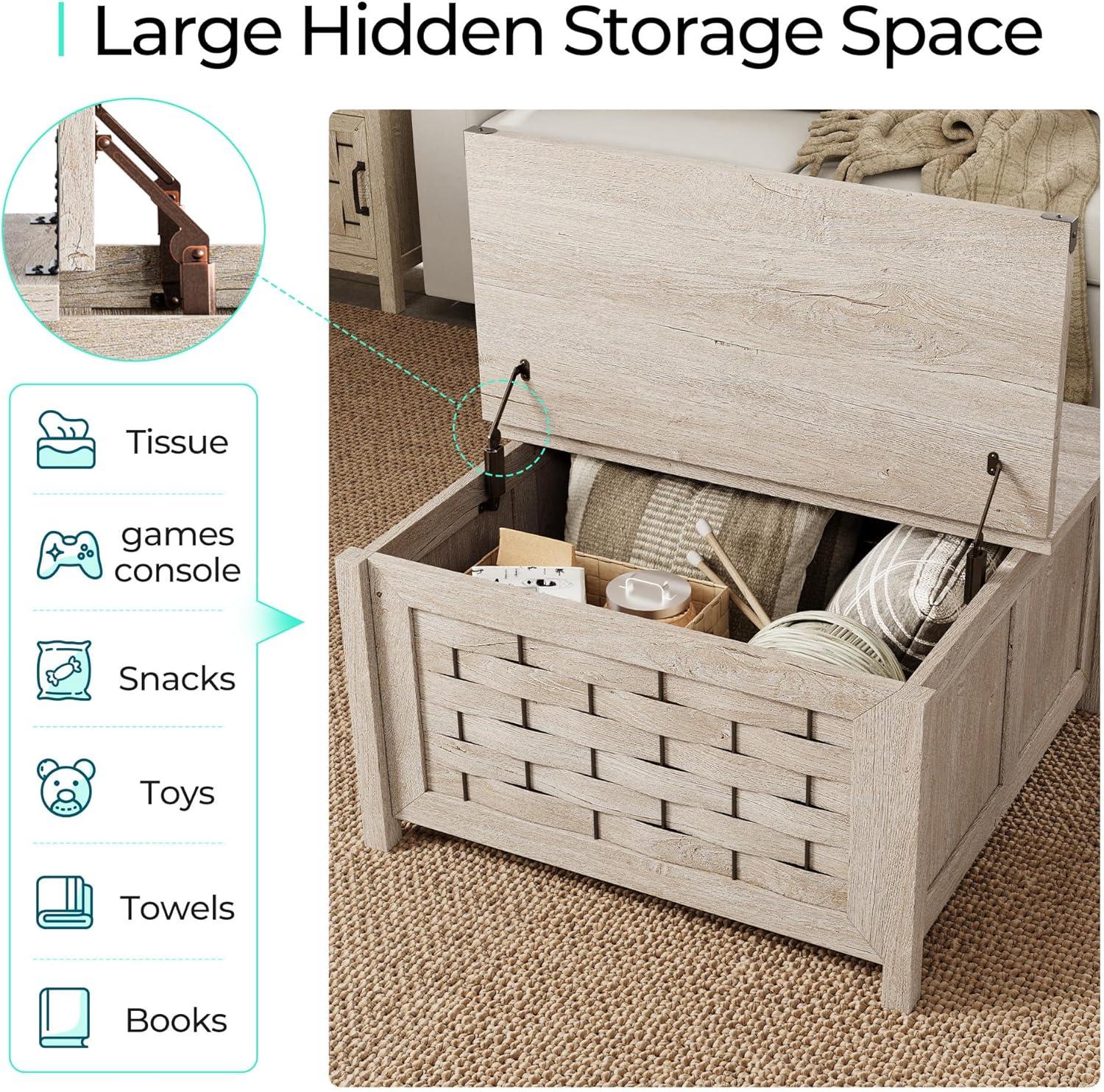 Rustic Square Wood and Metal Lift-Top Coffee Table with Storage
