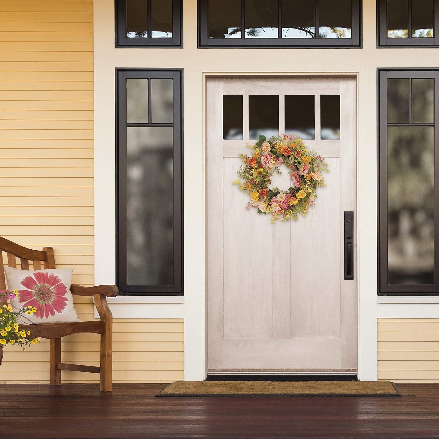 24" Vibrant Puleo International Artificial Rose and Dogwood and Daisy Floral Spring Wreath