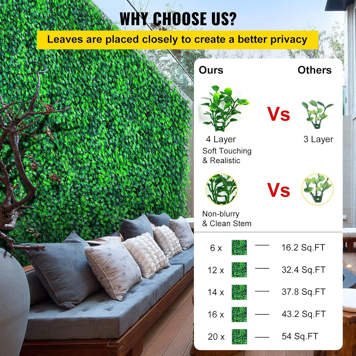 Green Artificial Boxwood Hedge Panels with Lights, 20" x 20"