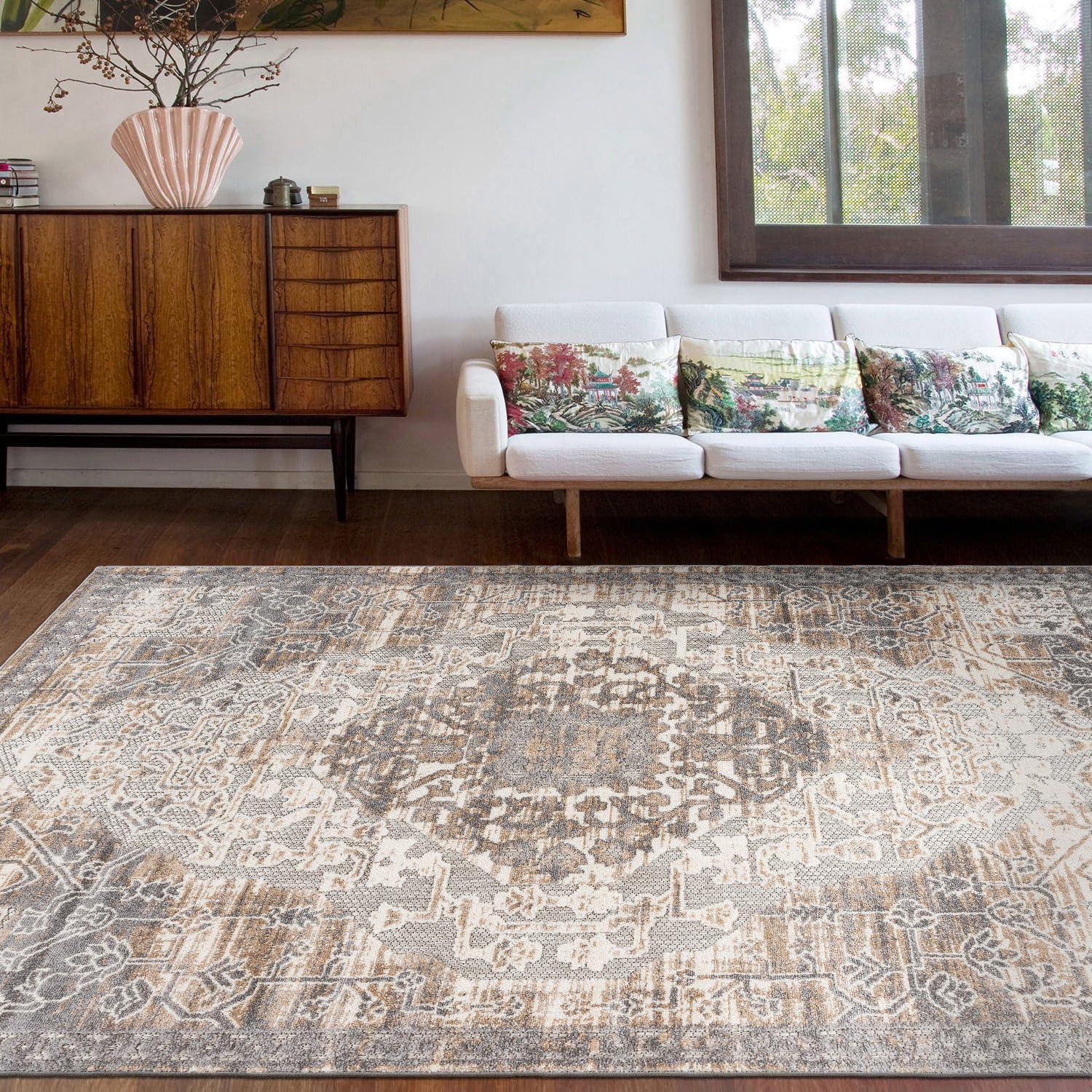 Easy-Care Reversible Gray Synthetic 5' x 7' Area Rug