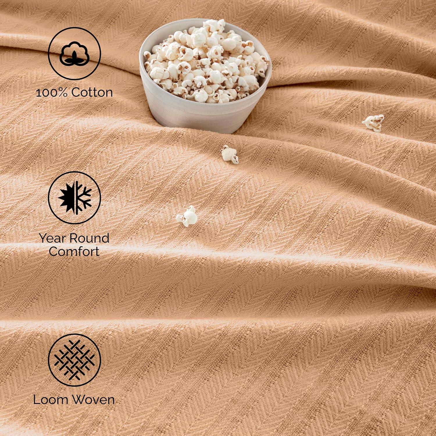 Vellux 100% Cotton Blanket - Soft, Breathable, Cozy & Lightweight Thermal Blanket  All-Season Blanket Perfect for Layering Bed, Couch & Sofa - Hotel Quality