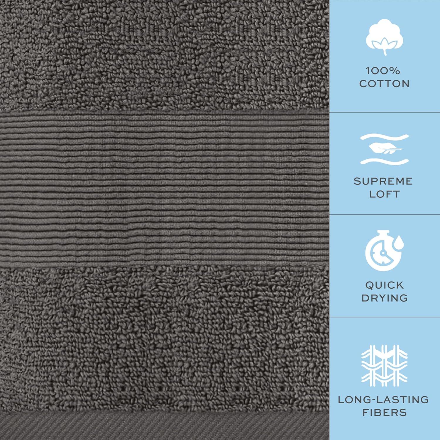 BC BARE COTTON Luxury Hotel & Spa Towel Turkish Cotton Washcloths - Dobby Border (13x13 Inches) - Set of 12 - Wedgewood