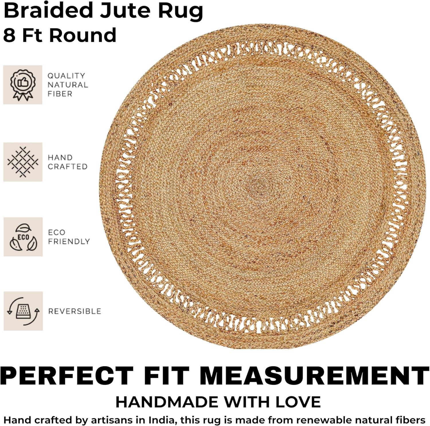 Beachcrest Home™ 100% Jute Round Area Rug– Hand Woven, Reversible, Eco-Friendly, Farmhouse Style- Beige
