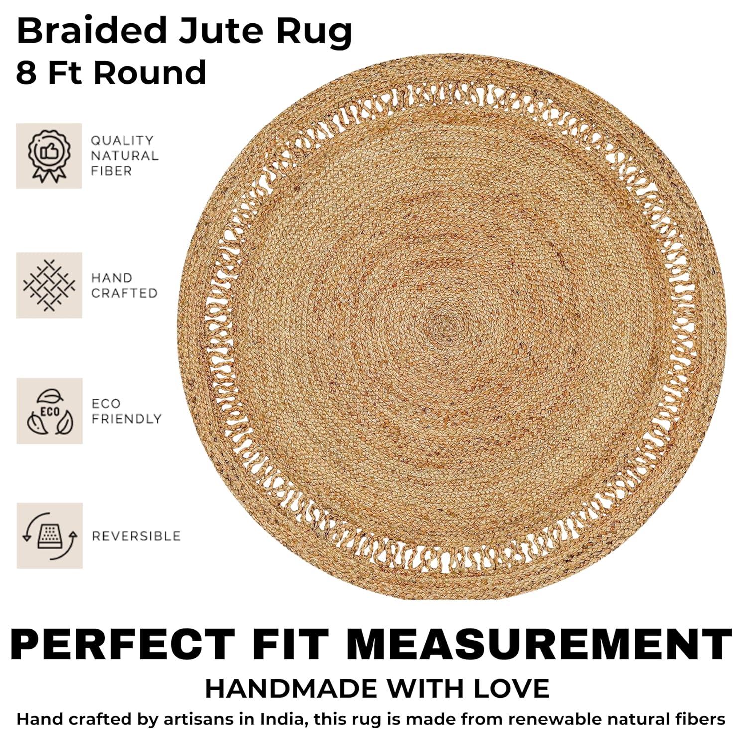 Beachcrest Home™ 100% Jute Round Area Rug– Hand Woven, Reversible, Eco-Friendly, Farmhouse Style- Beige
