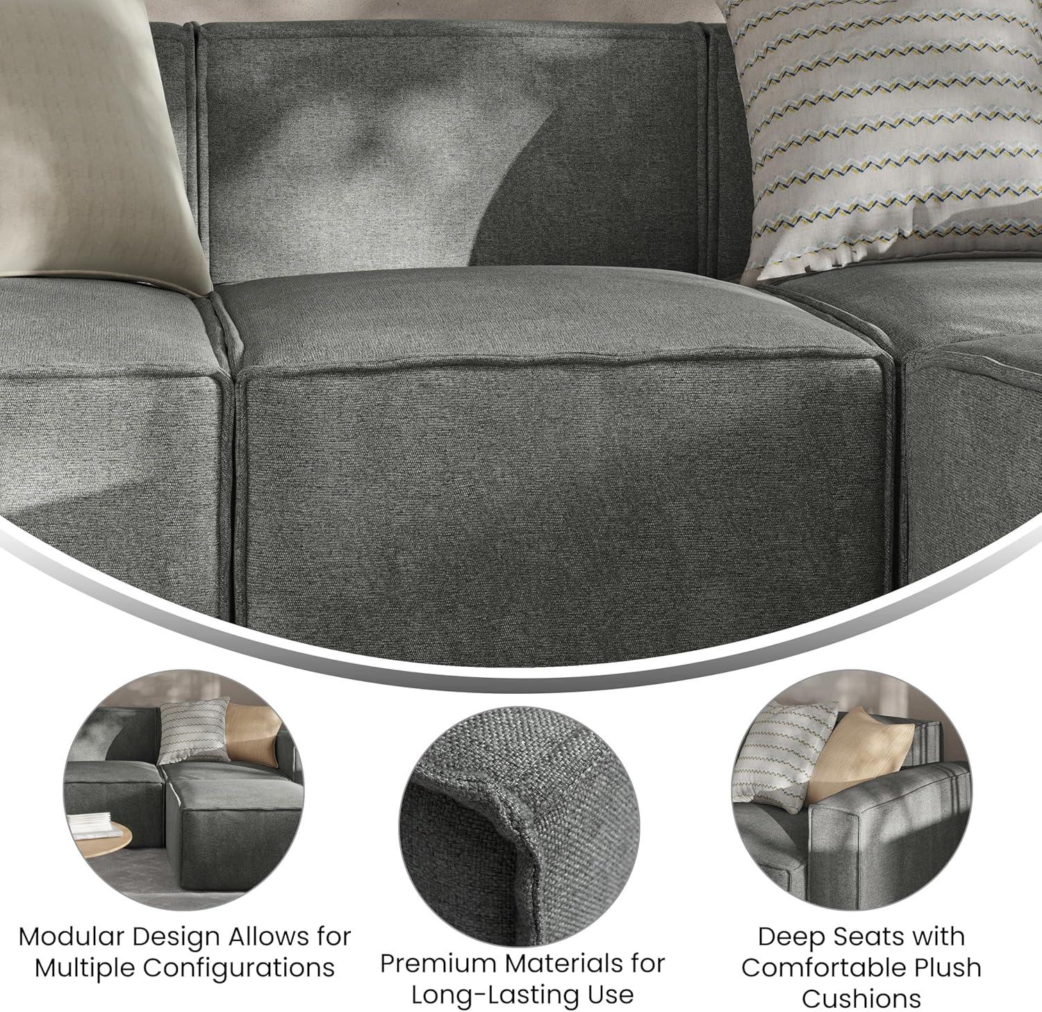 Gray Fabric Modular Armless Middle Chair for Sectional Sofa