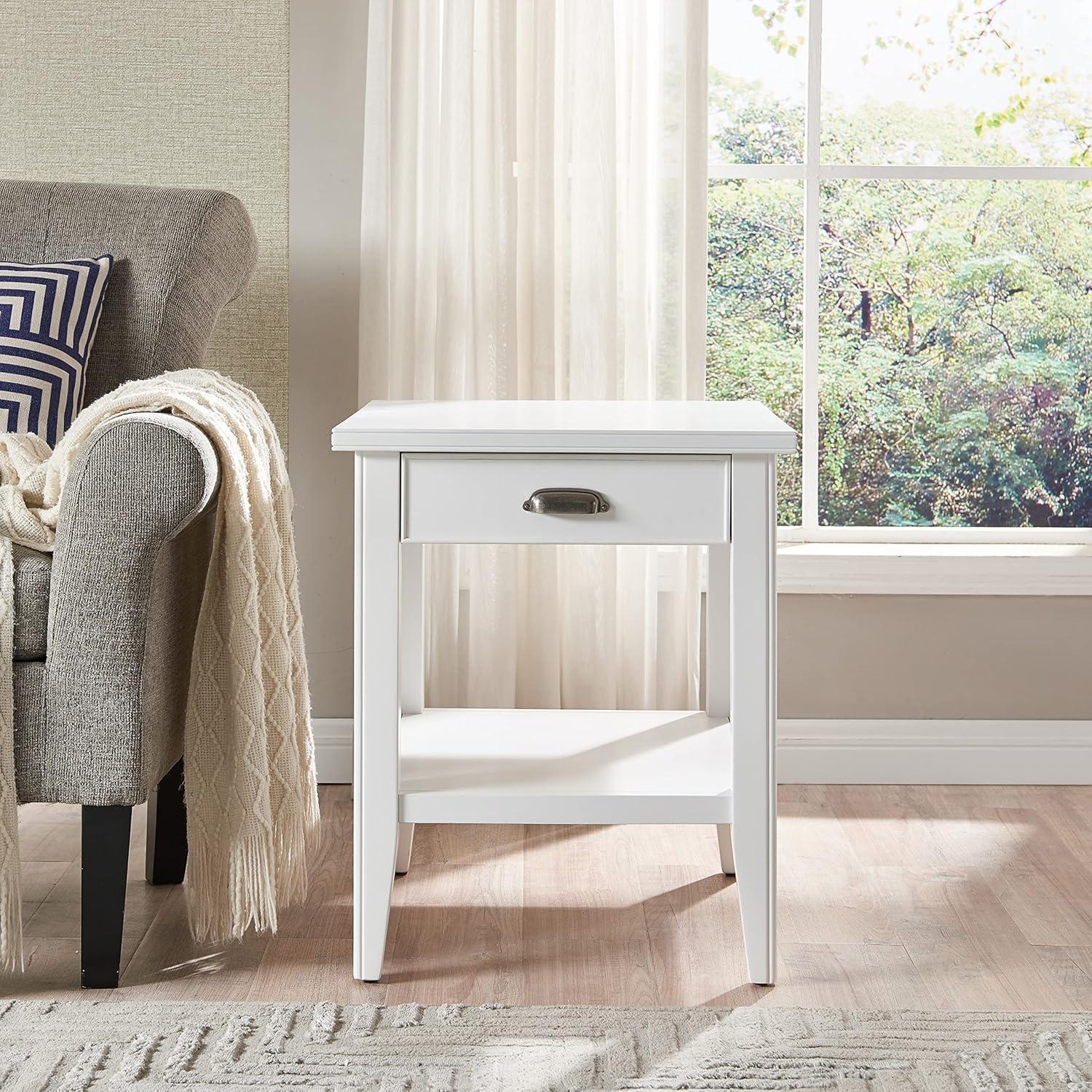 Leick Home 10507-WT Laurent End Table with Drawer and Display Shelf-White