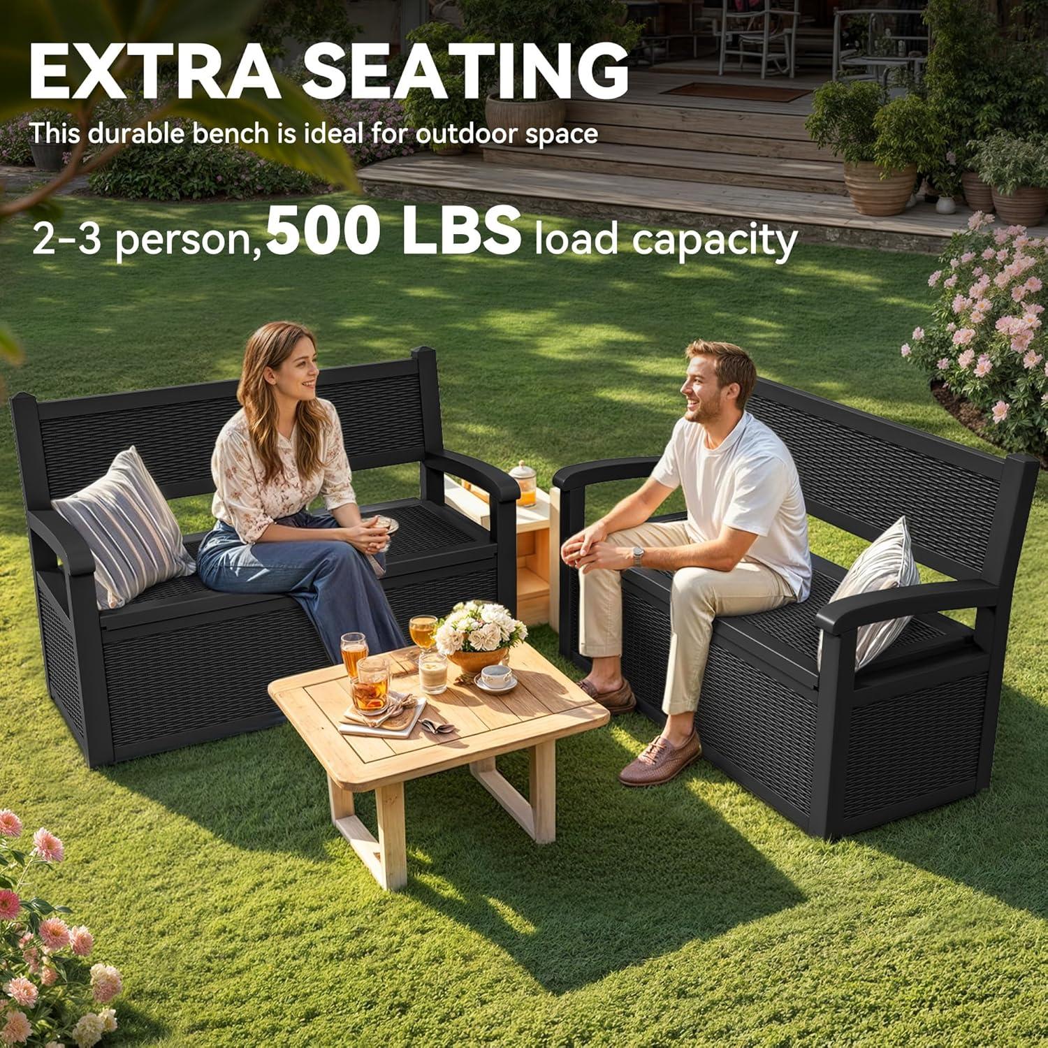 YITAHOME 32 Gallon Rattan Deck Box, Indoor Outdoor Storage Box for Patio Furniture, Pool Accessories, Cushions, Garden Tools, Sports Equipment, Waterproof Resin with Lockable Lid & Side Handles, Black