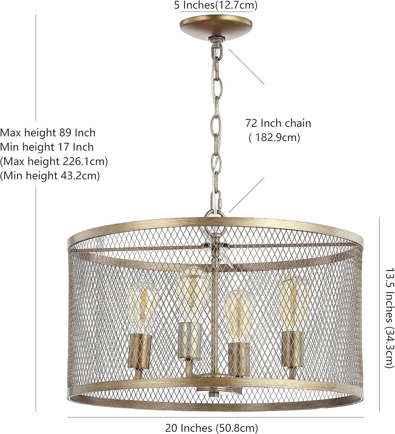 Pen 4-Light 20" Iron Adjustable Industrial Mesh LED Pendant, Gold