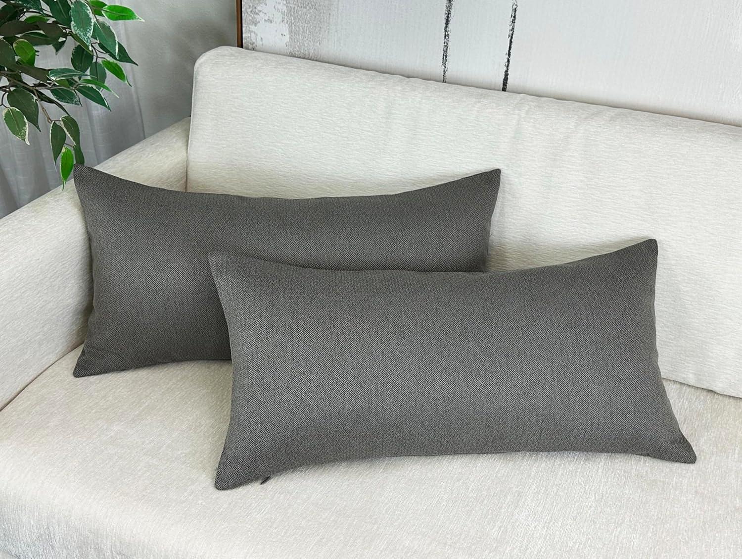 Aiking 2 Pieces of 12" x 24" Brushed 100% Polyester Decorative Lumbar Pillow Covers, Zipper Closure, Steel Gray