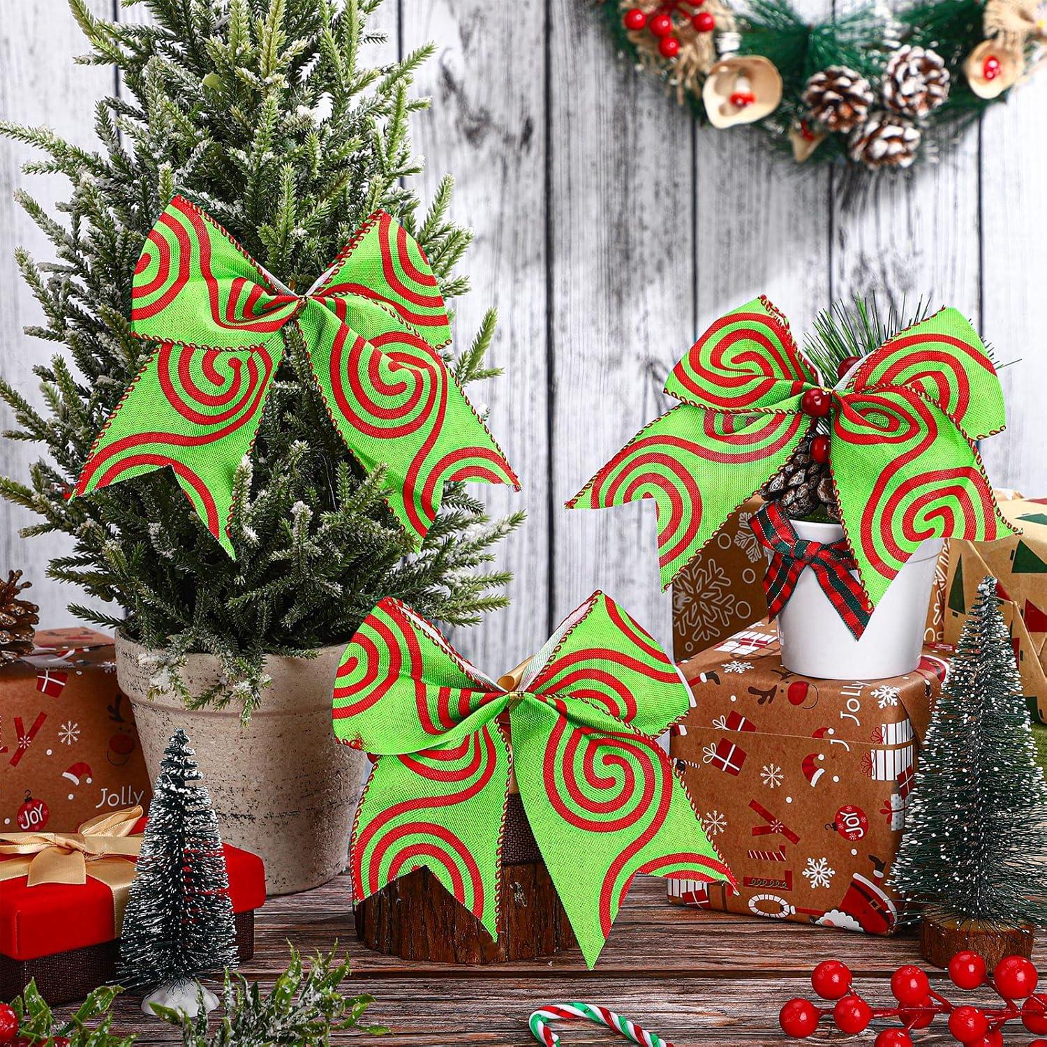Sandistore Cute Cars 12pcs Christmas Tree Bows Ornaments 6 Inch Large Christmas Wreath Bows Red Green Xmas Tree Bows Christmas Glitter Dot Bows Ribbons Decoration For Garland Diamonds for Crafts