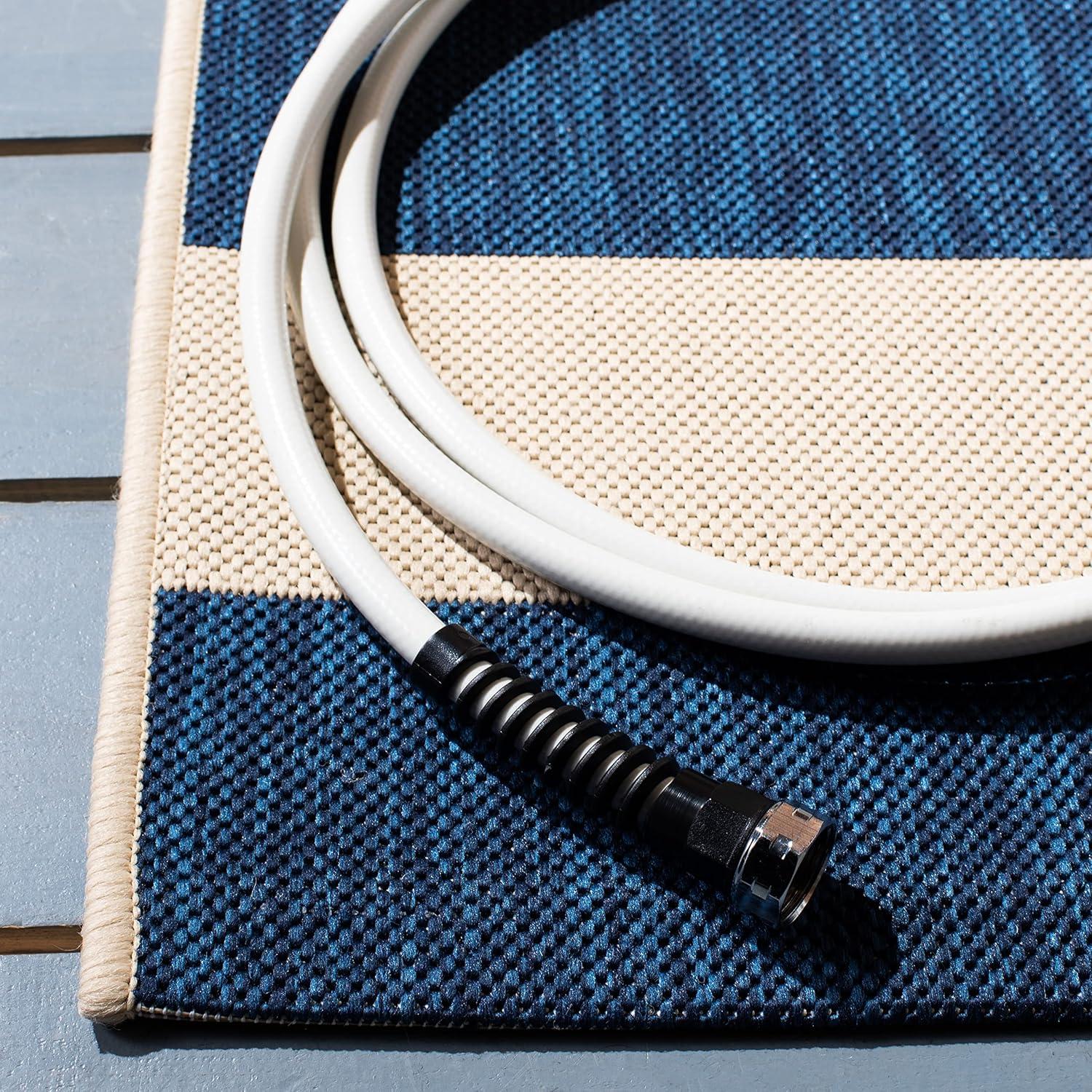 Courtyard CY6812 Power Loomed Indoor/Outdoor Area Rug - Beige/Navy - 6'7"x6'7" - Safavieh.