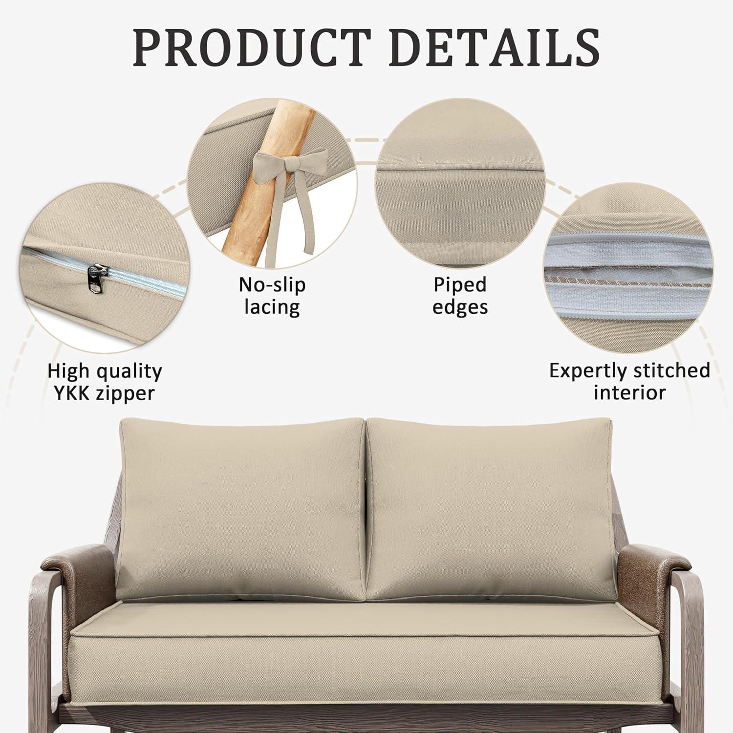 Outdoor Loveseat Cushion Set 46 X 26 Inch Water Repellent & Fadeness Patio Furniture Cushions,Removable Outdoor Couch Cushions with Hidden Zipper & Adjustment Staps for Couch, Bench, and Swing