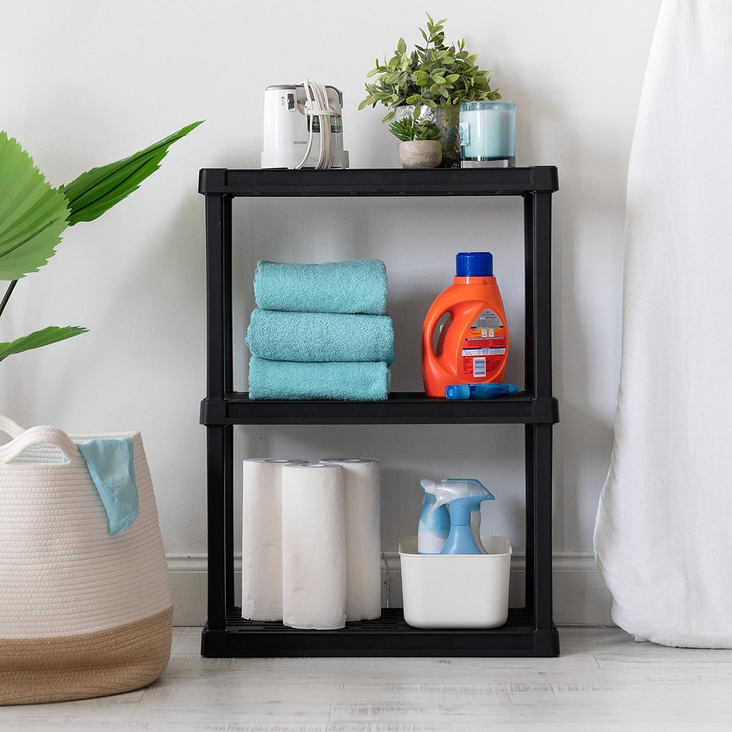IRIS USA 3-Tier Shelving Unit, 33" Fixed Height, Medium Storage Organizer, 24"W x 12"D x 33"H, Black