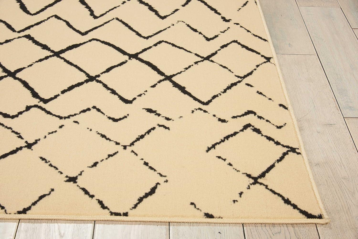 Nourison Grafix Cream Black Area Rug GRF04 5'3"X7'3"