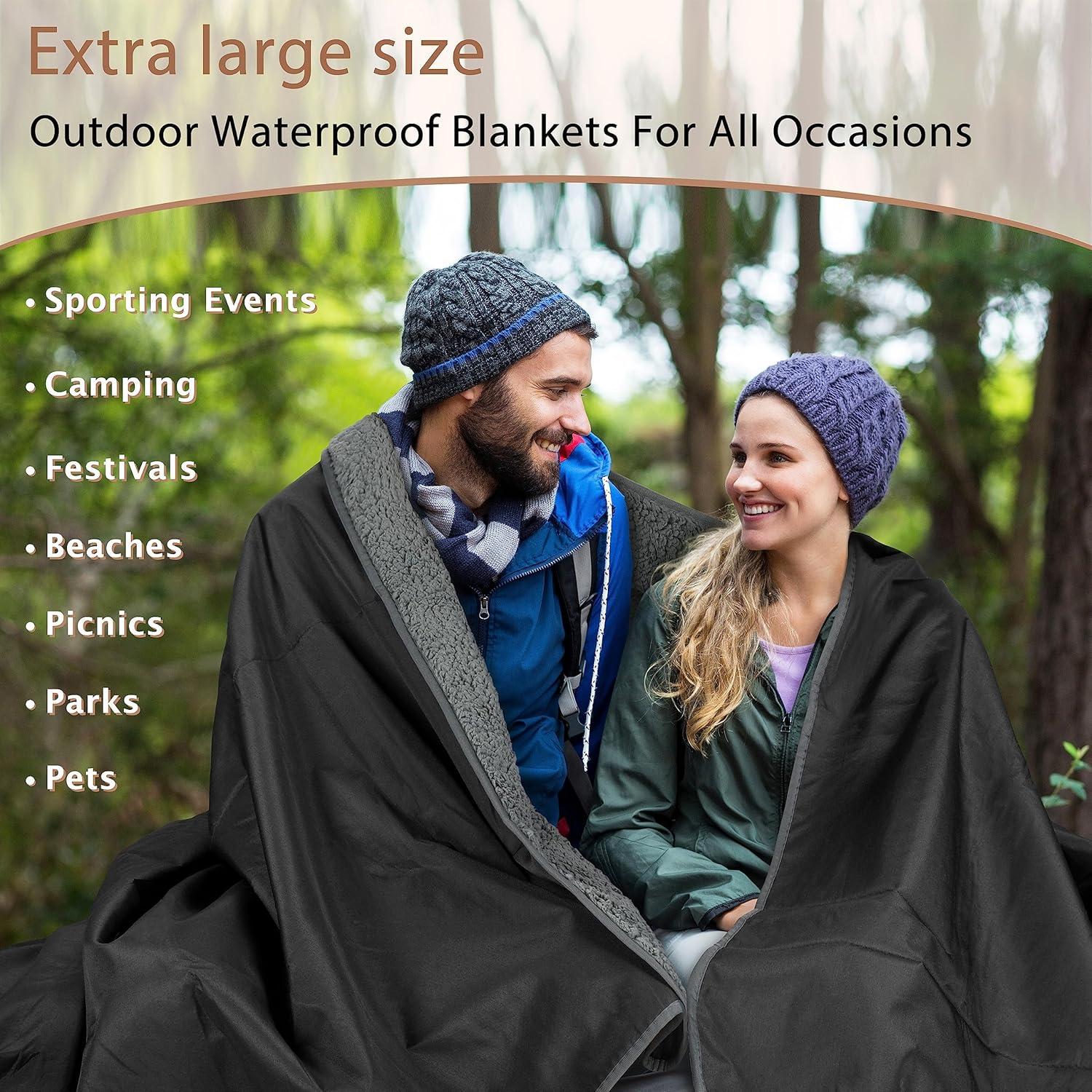 Tirrinia Waterproof Outdoor Blanket with Fleece Lining, Windproof Triple Layers Warm Comfy Foldable for Camping Stadium, 51''X 59'' & 59''X 80''