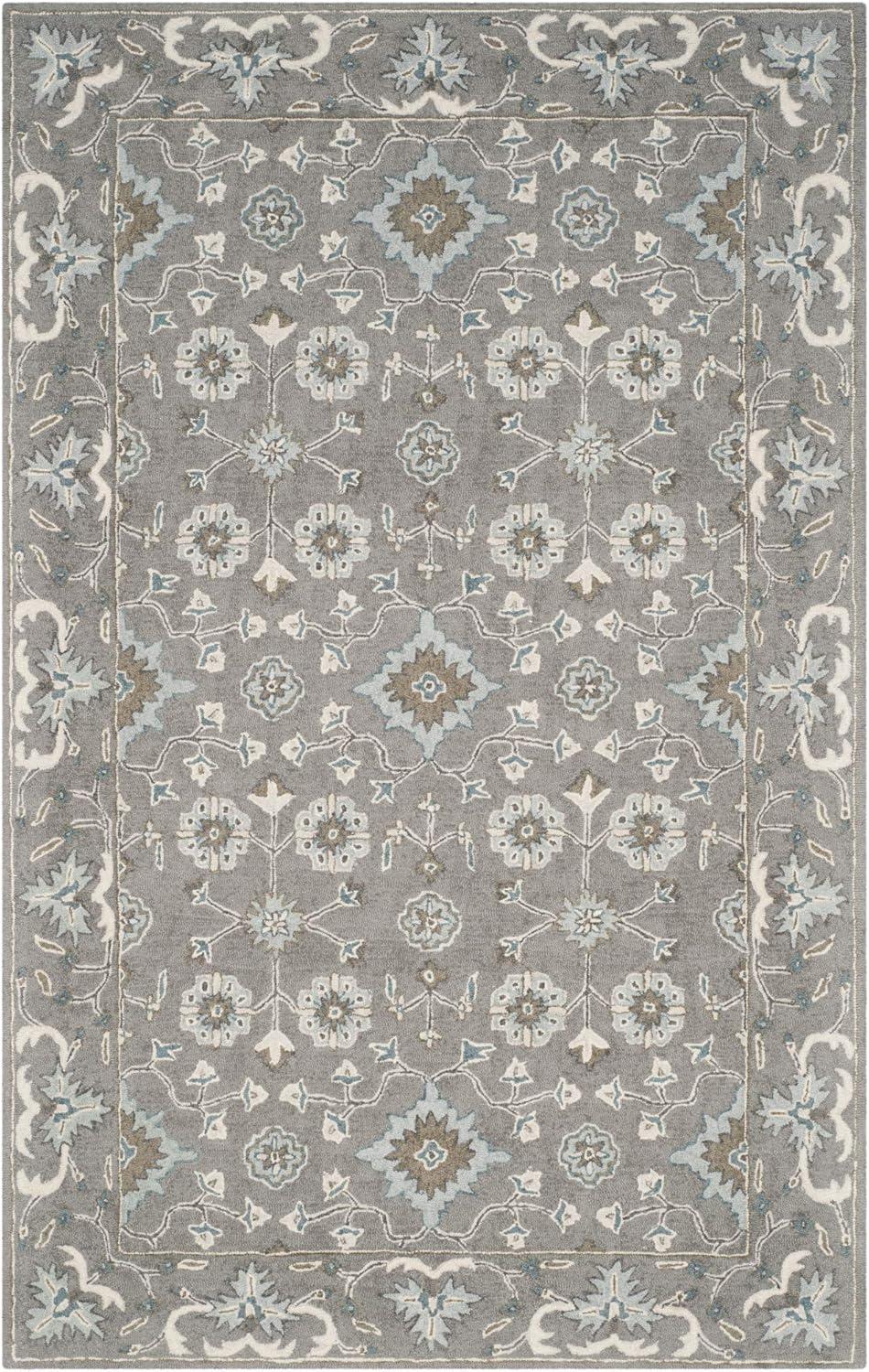 Elegant Hand-Tufted Blossom Floral Wool Rug in Gray, 5' x 8'