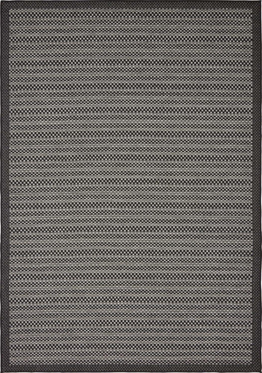 Gray Striped Synthetic 6' x 9' Outdoor Reversible Area Rug