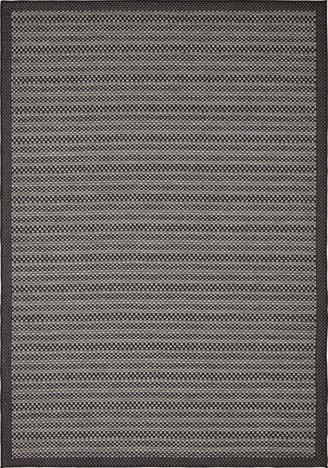 Unique Loom 6' 0 x 9' 0 Gray Outdoor Border Checkered Area Rug