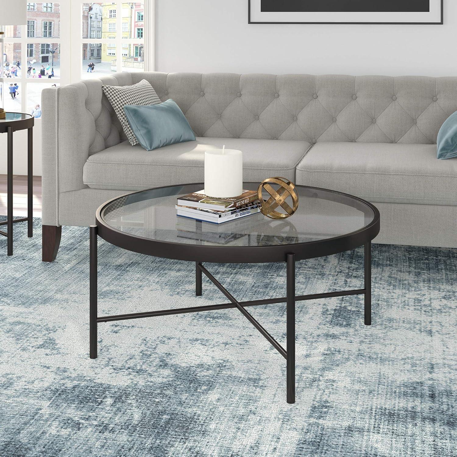 Evelyn&Zoe Duxbury 36" Wide Round Coffee Table, Blackened Bronze